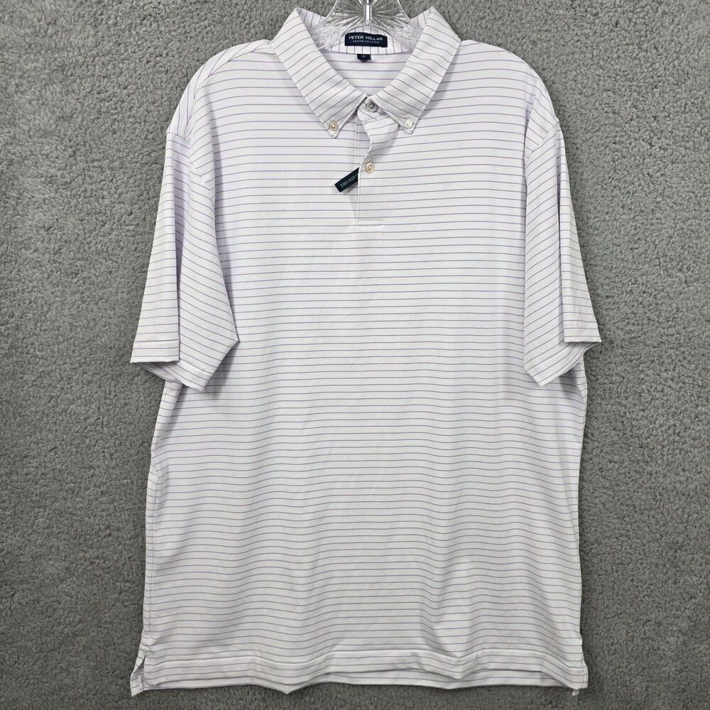 NWOT Peter Millar Crown Crafted Men's Purple Striped Polo Shirt Golf Size XL